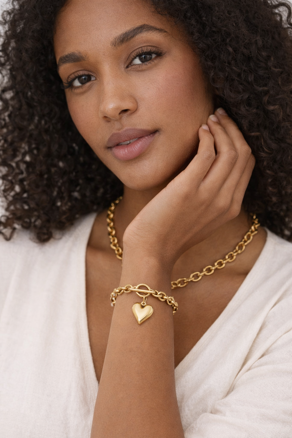 Cubic Love Heart Minimalist Necklace & Bracelets Set